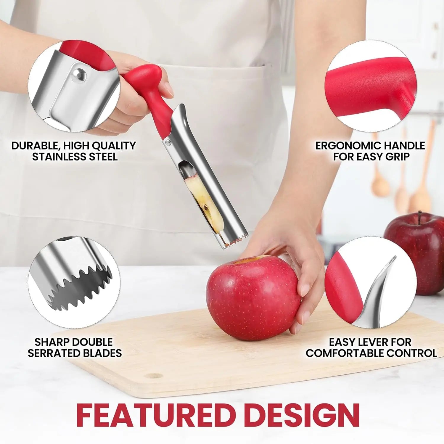 2Pcs Stainless Steel Fruit Corer - Kitchen Utensils Gadget with Jagged Tip, Easy-Twist Daily Use Seeder for Apples Pears, Fruit & Vegetable Core Remover Tool