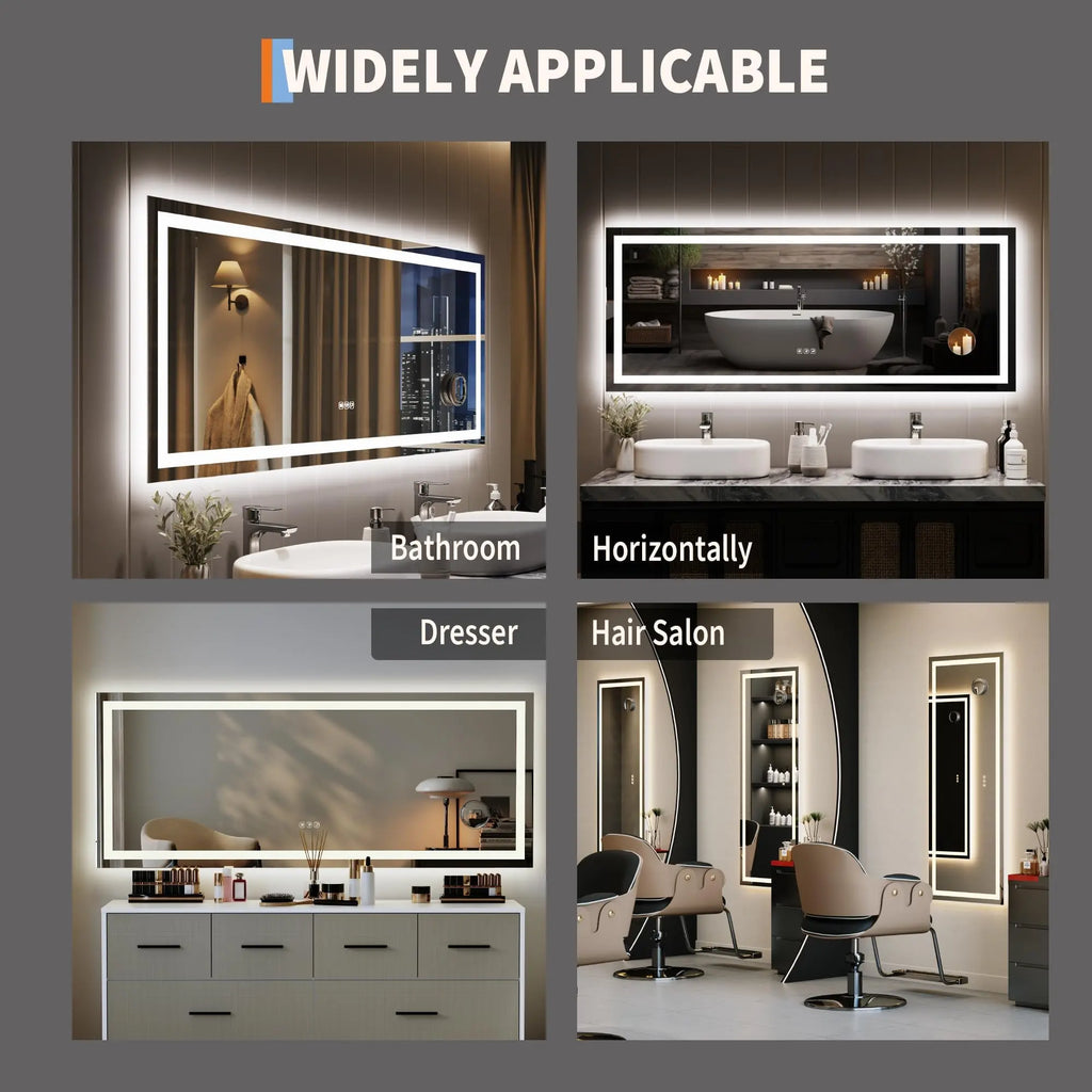Garvee 60"X 36" LED Bathroom Mirror with Lights, Dimmable, Anti-Fog, Backlit + Front Lit, Smart Bathroom Vanity Mirror for Wall, Memory Function, Shatter-Proof (Horizontal/Vertical)