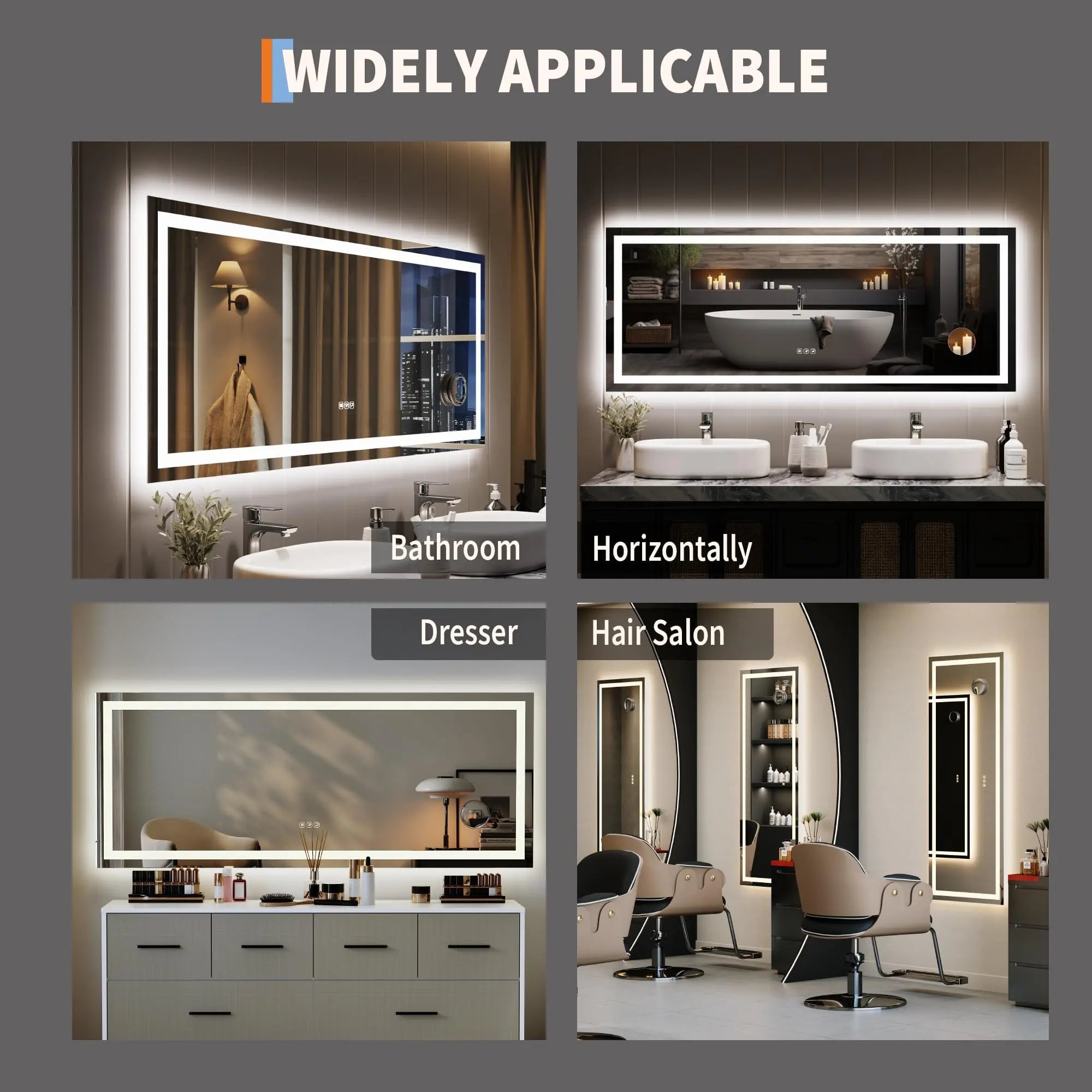 Garvee 60"X 36" LED Bathroom Mirror with Lights, Dimmable, Anti-Fog, Backlit + Front Lit, Smart Bathroom Vanity Mirror for Wall, Memory Function, Shatter-Proof (Horizontal/Vertical)