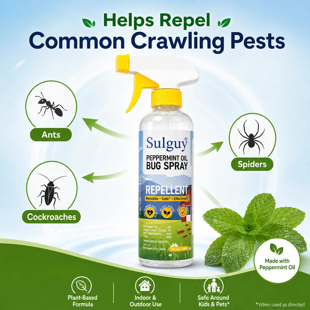 Sulguy Peppermint Spray (9Oz) - Kid-Safe Natural Residential Pest , Weekly Spray for Ants, , Spiders, Pet-Safe Home Care Supply with Oil Scent, 266Ml Bug