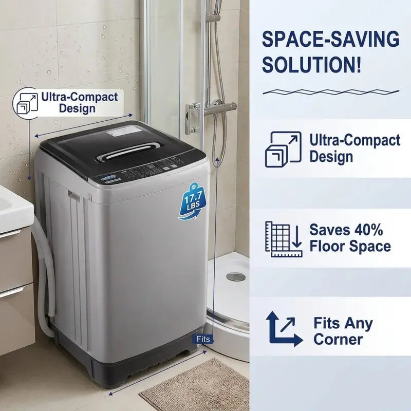 17.7 Lbs Portable Washing Machine Full Automatic, Compact Top Load Washer for Apartment Dorm RV, Small Laundry Machine with Drain Pump & 10 Wash Programs, Quiet Space Saving Fully Automatic Washer, LED Display Perfect for Small Space Home Use