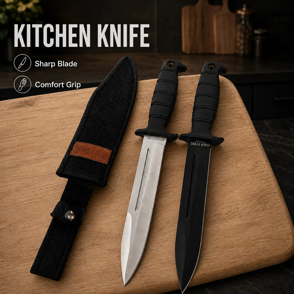 Household Utility Kitchen Knife with Protective Nylon Sheath, Non‑Slip Handle, 2 Color Choice