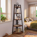 Spaco 70-In Tall 5-Tier Rustic Industrial Corner Bookshelf Rack - Single Unit Space Saving Furniture with Rounded Edges, 25Kg+ Capacity, Multi-Purpose Organizer for Living Room, Home Office, Balcony (Plant Stand, Collectibles Display)