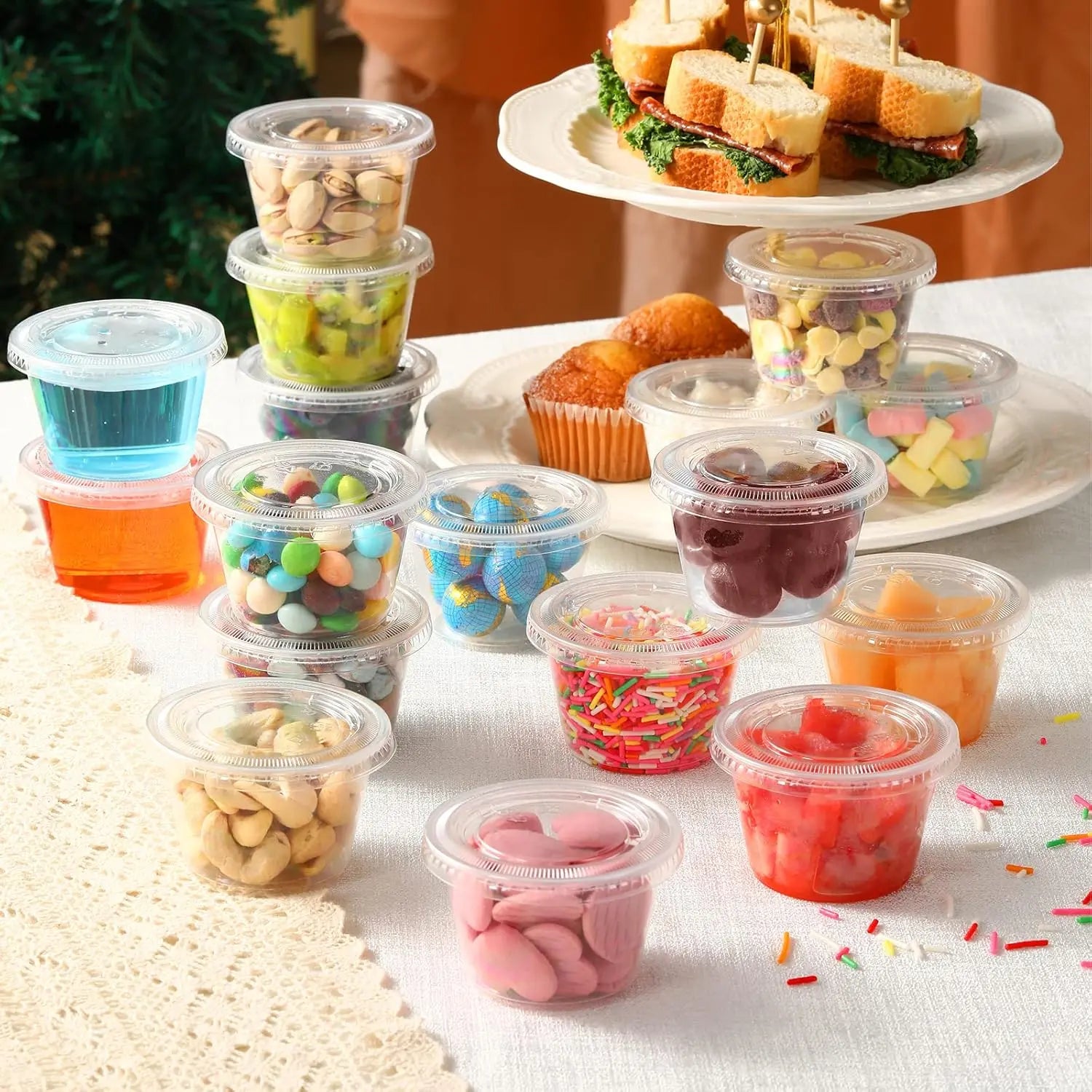 120-Pack 4Oz Disposable Sturdy Portion Cups with Lids, Airtight Stackable Plastic Souffle Jello Shot Sauce Condiment Cups for Lunch, Parties, 4Oz - 120