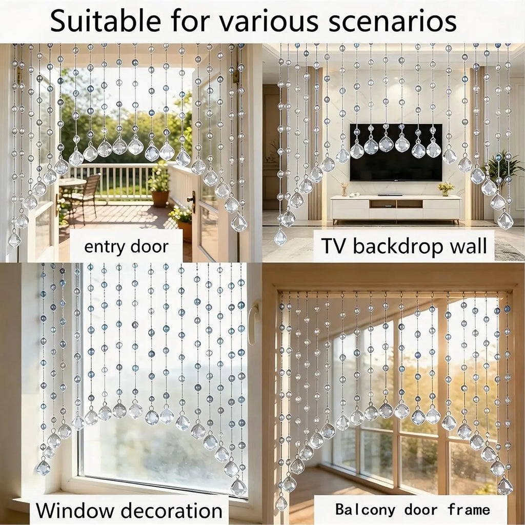 20-Strand Crystal Beaded Curtain, Multicolor Acrylic Arched Room Divider with Rainbow Beads for Bedroom, Living Room, Cafe