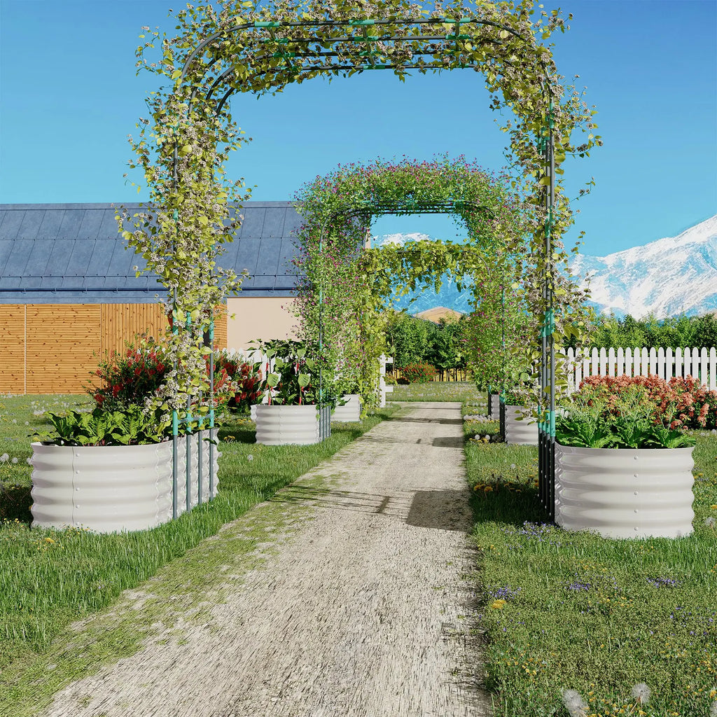 [Huge Clearance! Low Cost for Next‑Year Gains]2Pcs Raised Garden Bed Set 200X60X45Cm Planter Box + 180X90X240Cm Arch Trellis Climbing Frame 0.6Mm Color Steel Metal Vegetable Flower Planters with Butterfly Nut Assembly