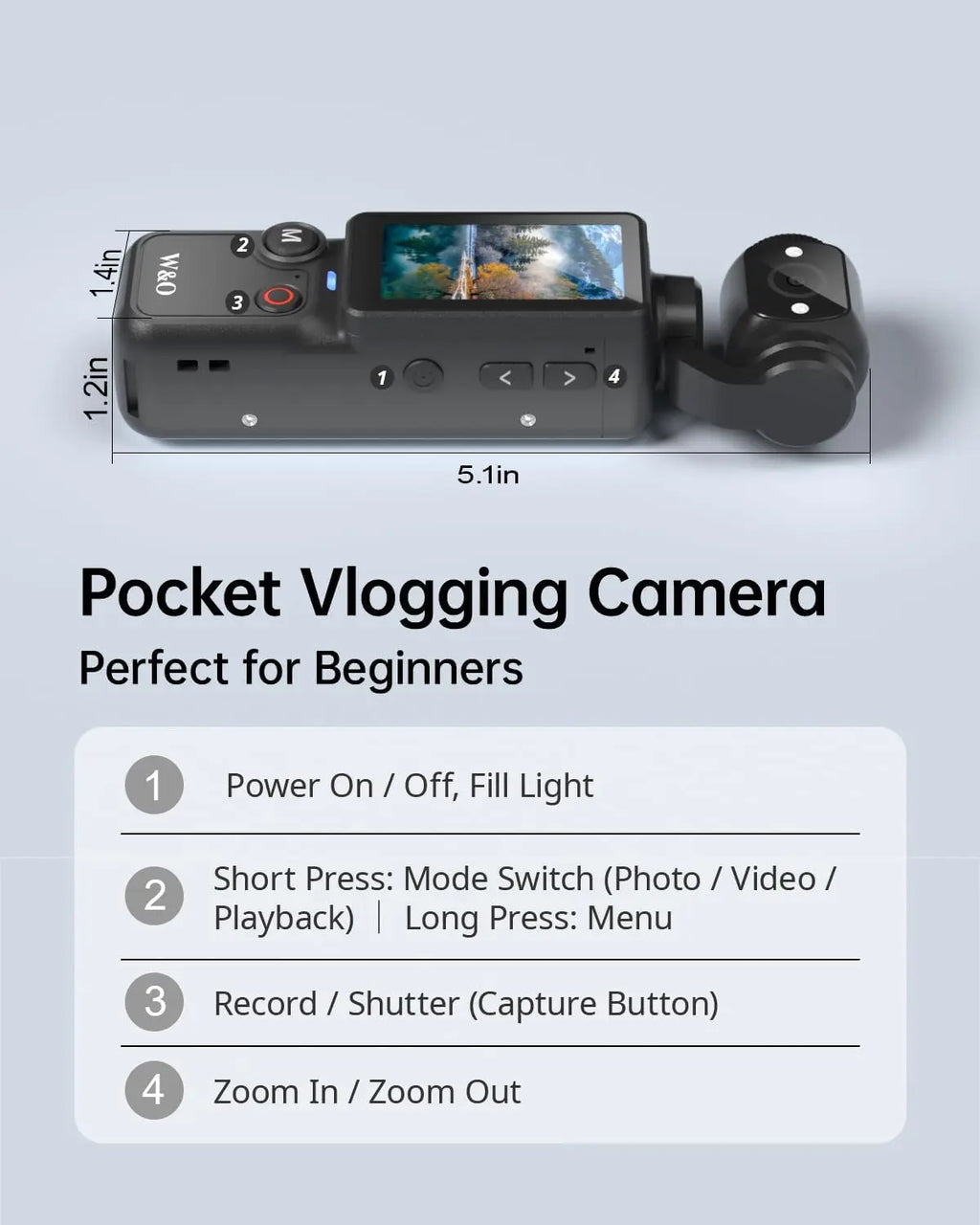 W&O Q7 Portable Vlogging Camera with 180° Rotating Lens, Autofocus, 1.9" Screen, 32GB Memory Card and Mini Tripod, USB Rechargeable Handheld Camera for Travel, Selfies and Daily Recording,Back to School,Back to School Haul
