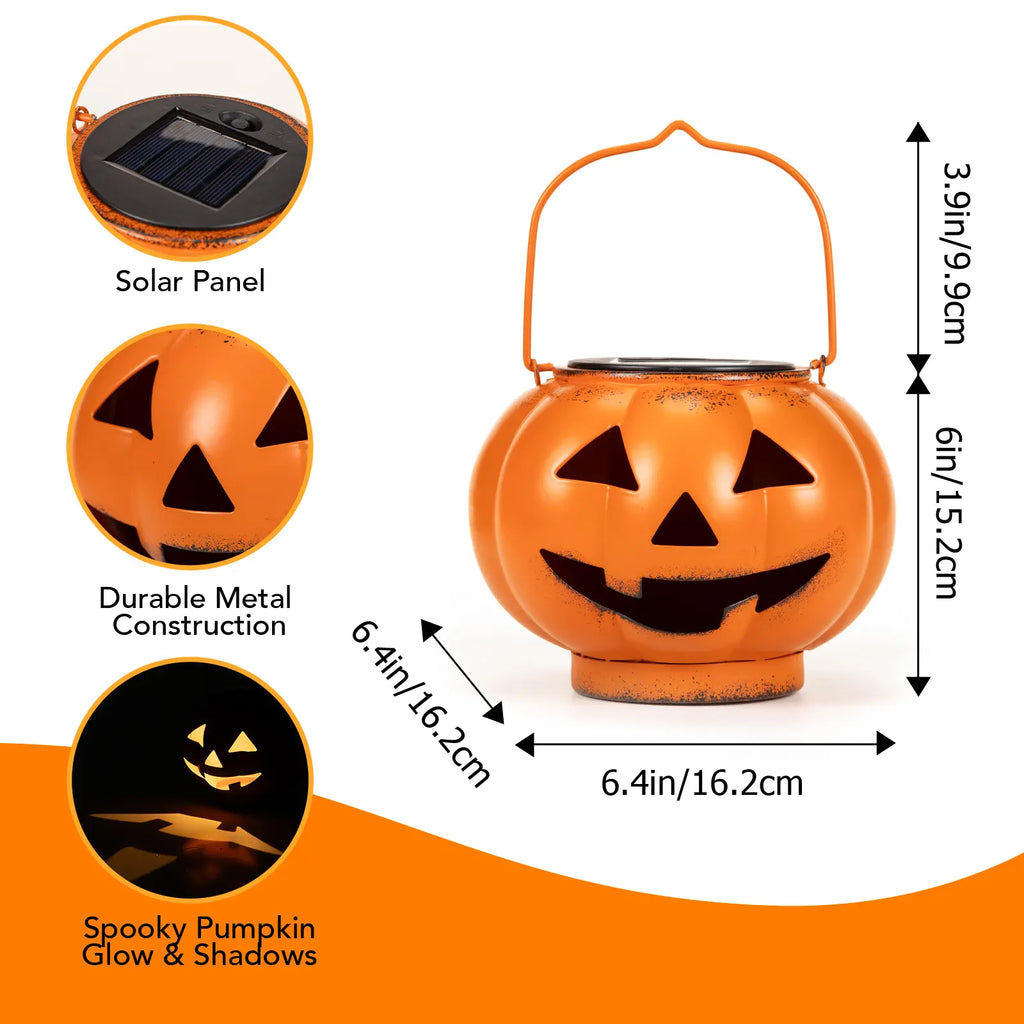 Halloween Solar Pumpkin Lantern, IP65 Waterproof Hanging Pumpkin Lantern, Automatic On/Off LED Outdoor Pumpkin Lantern, Suitable for Halloween Decoration in Courtyards, Terraces, Gardens, and Trails