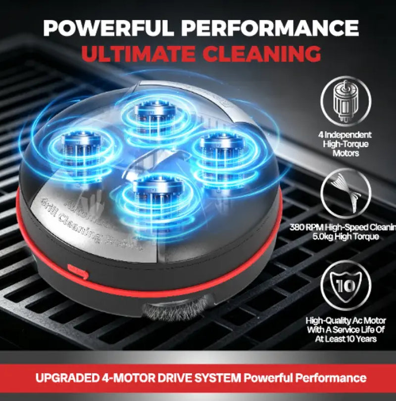 Automatic Grill Cleaning Robot, Rechargeable BBQ Grill Cleaner Robot with Rotating Steel Brush Heads, Hands‑Free Grill Scrubber for Outdoor Barbecue Grills, Remove Grease & Charred Residue
