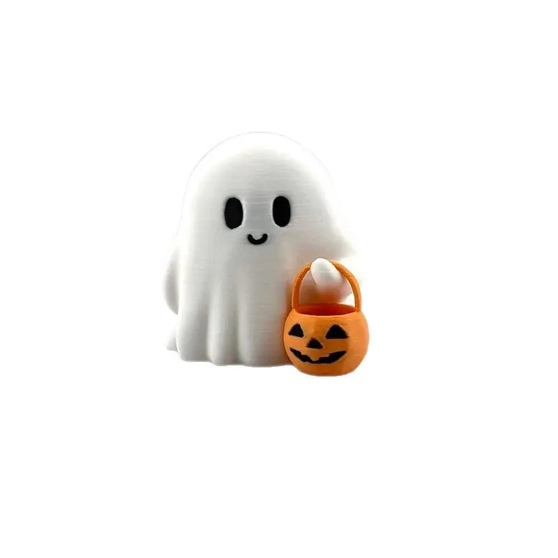 Cute Mini Pumpkin Ghost Desktop Ornament, Ideal Halloween Home Decor, Festive Party Living Room Bedroom Desk Decoration, Smiling Ghost Statue with Pumpkin Bucket