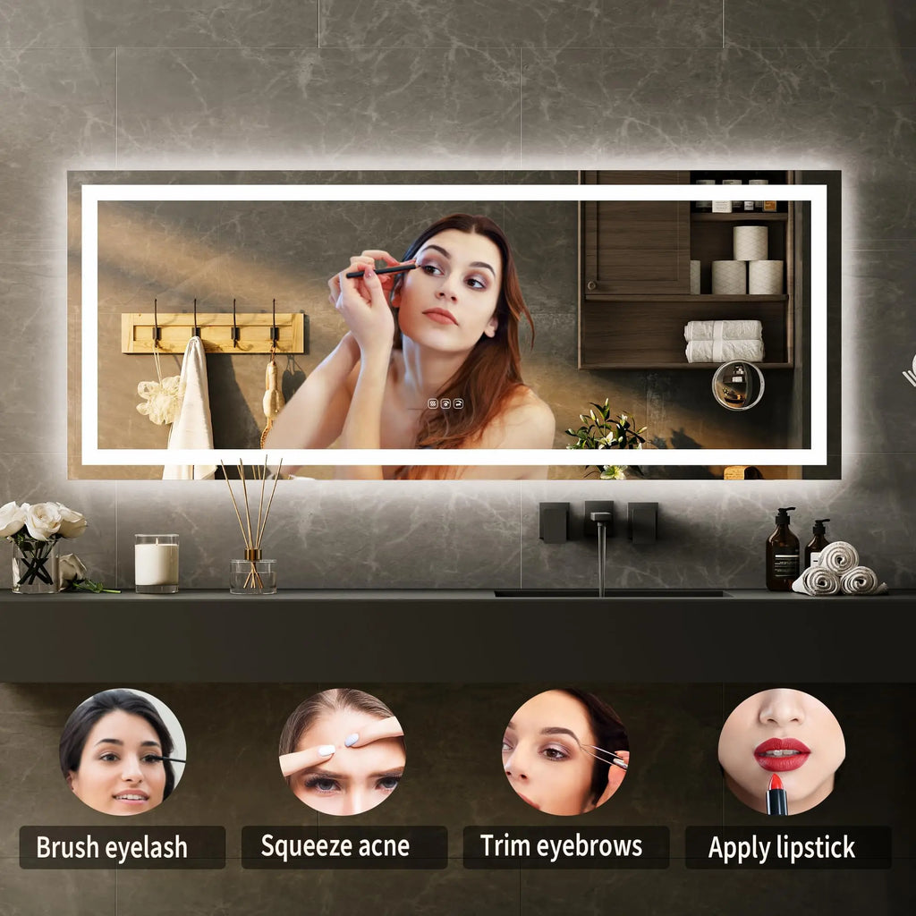 Garvee 60"X 36" LED Bathroom Mirror with Lights, Dimmable, Anti-Fog, Backlit + Front Lit, Smart Bathroom Vanity Mirror for Wall, Memory Function, Shatter-Proof (Horizontal/Vertical)
