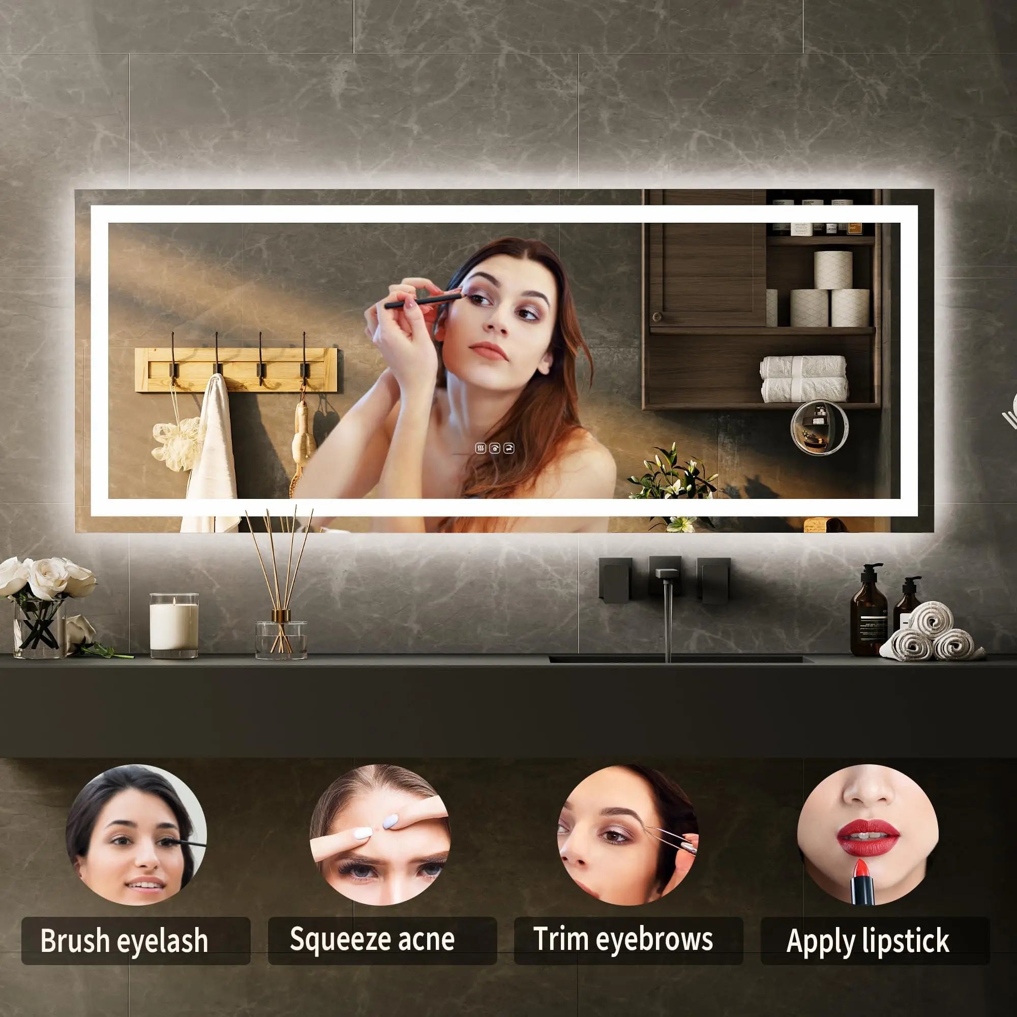 Garvee 60"X 36" LED Bathroom Mirror with Lights, Dimmable, Anti-Fog, Backlit + Front Lit, Smart Bathroom Vanity Mirror for Wall, Memory Function, Shatter-Proof (Horizontal/Vertical)