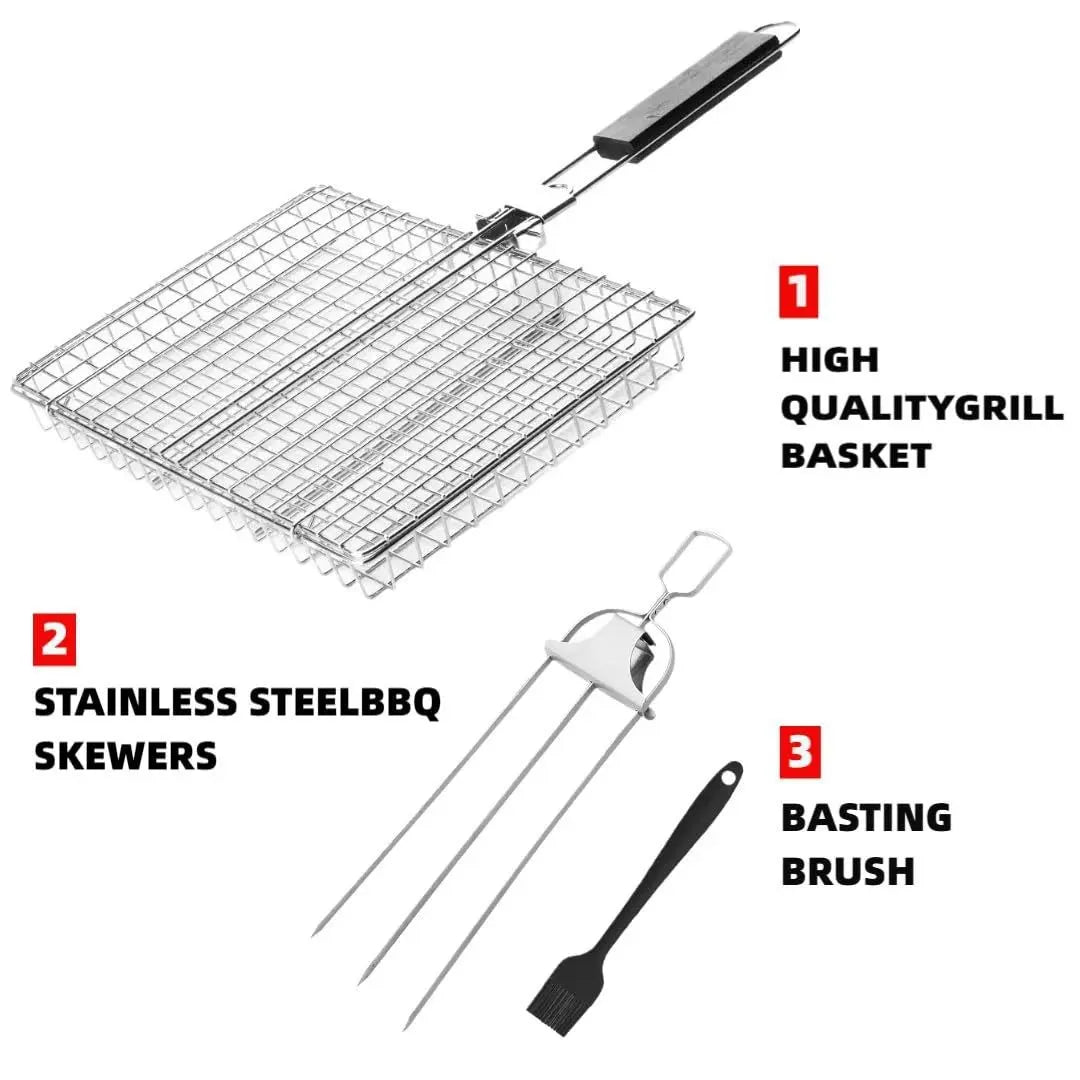 Summerwins Rectangular Carbon Steel Outdoor BBQ Grill Net - Single Roomier Sheet Grid Rack with Handle, Thick Durable Outdoor Cooking Barbecue Utensils for Home & Festive Supplies