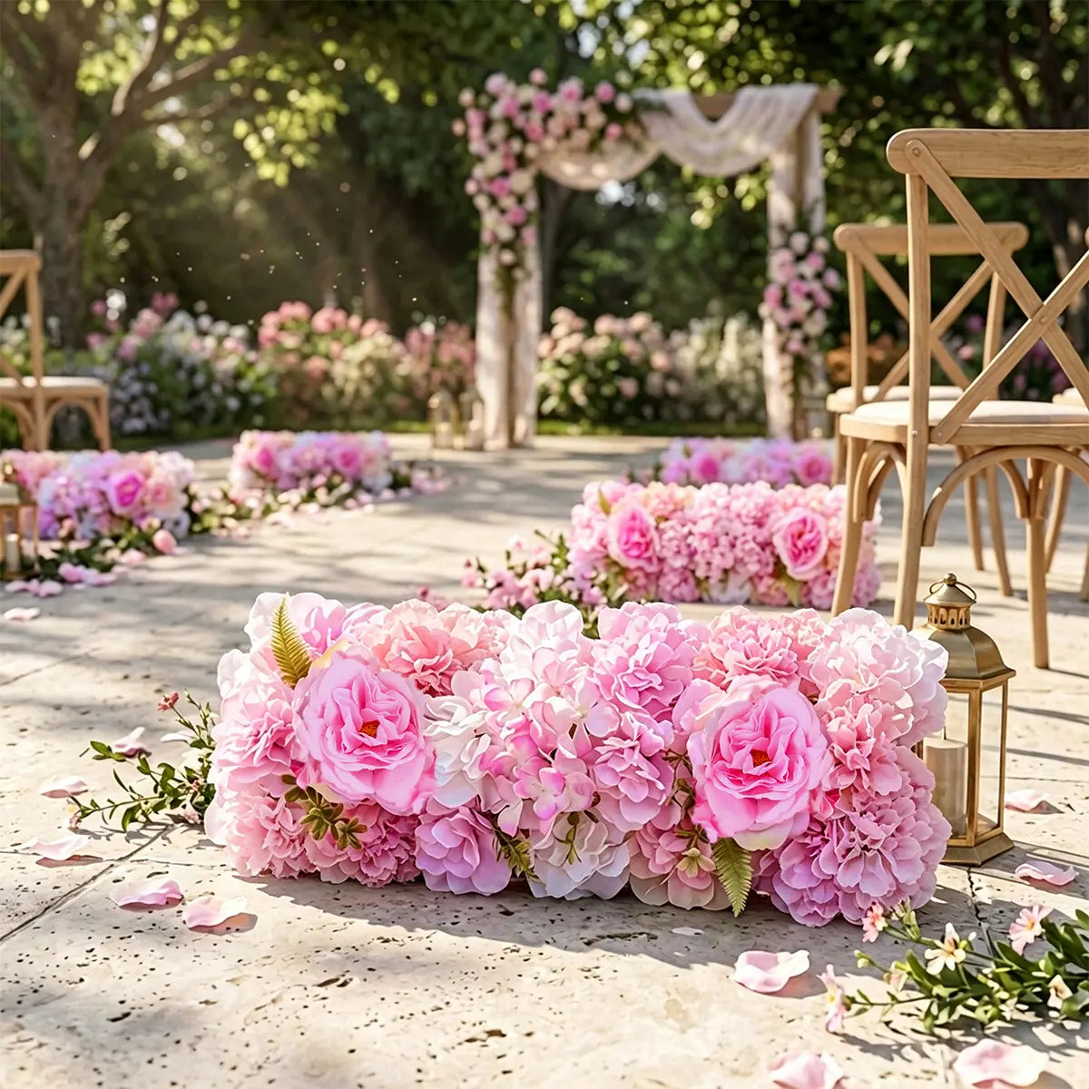 Artificial Flower Panels for Wedding Arch - Dark Pink Rose & Champagne Pink Silk Peony Hanging Garland, Faux Floral Decor for Ceremonies, Hotel Flower Walls & Decoration Needs, Peonies Flowers