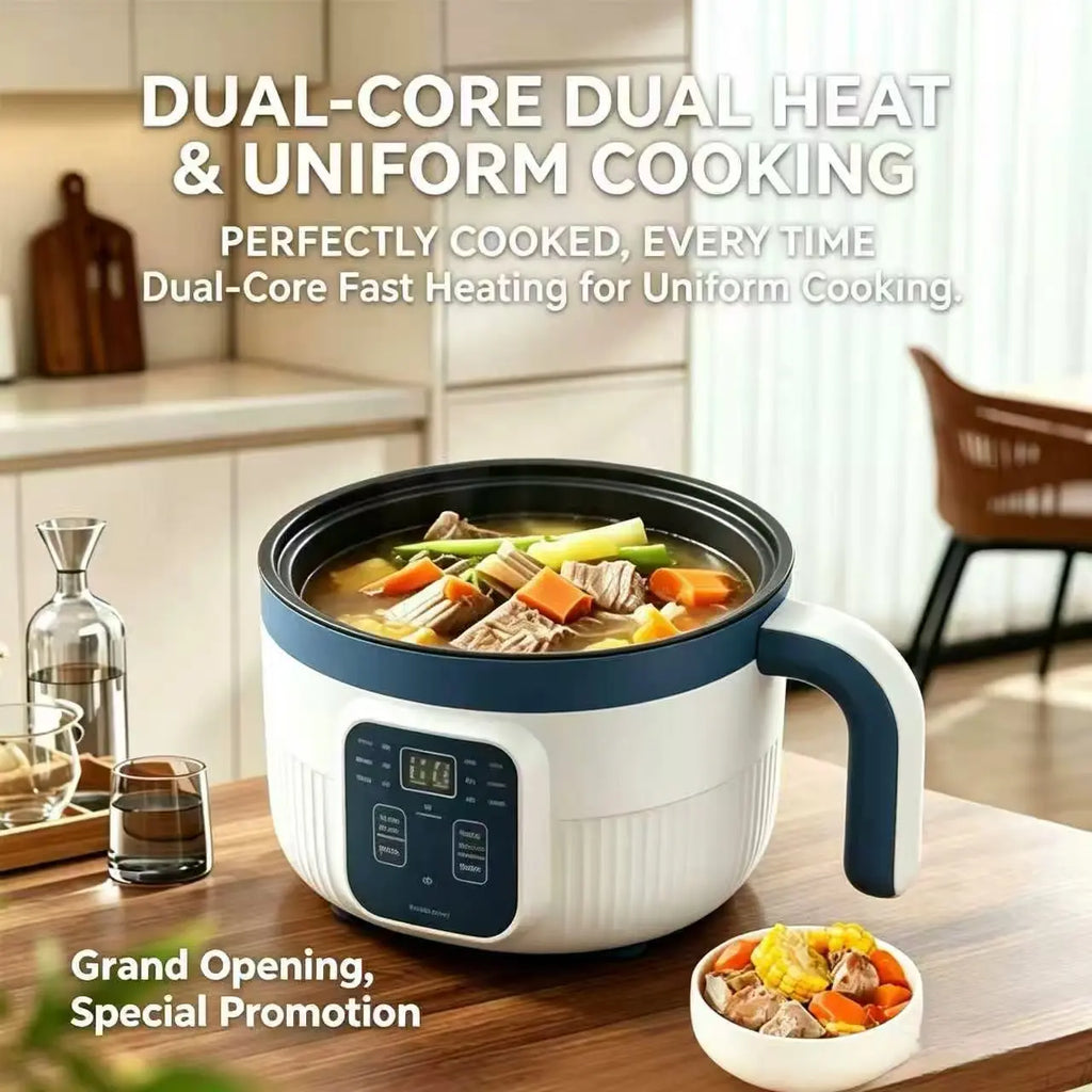 Digital Automatic Power-Off Rice & Pressure Cooker, Food Grade Double-Layer Nonstick Pot, Small Compact Portable Size, Ergonomic Handle, 6 Cooking Modes, Overheat Guard, Dry Protection, Easy-Clean, Ideal for 1-2 People (Rice,Soup) - Student Dorm Essential