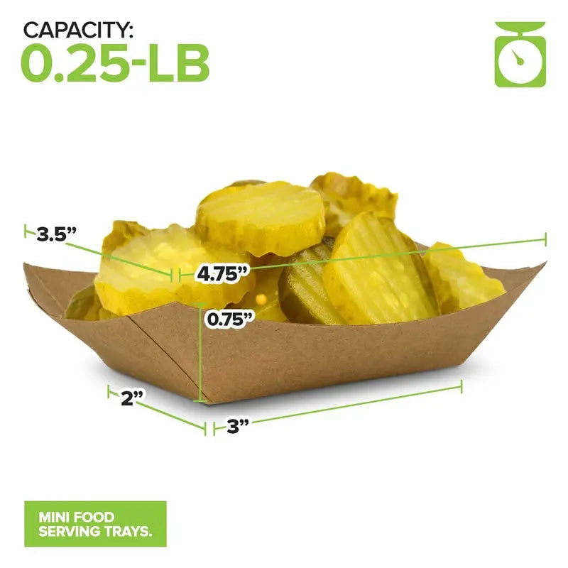 Stock Your Home [250 Pack] Mini Disposable Brown Kraft Paper Food Trays, 0.25-Lb Concession Tray, Serving Boats for Party Snacks, Taco Bar, Seafood, Nachos Plates, Quarter-Pound