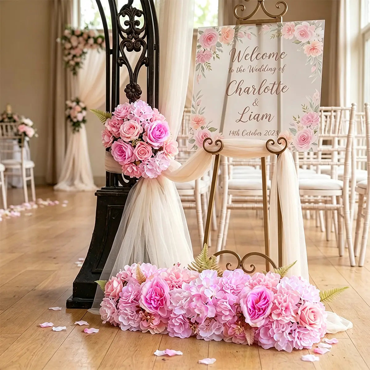 Artificial Flower Panels for Wedding Arch - Dark Pink Rose & Champagne Pink Silk Peony Hanging Garland, Faux Floral Decor for Ceremonies, Hotel Flower Walls & Decoration Needs, Peonies Flowers
