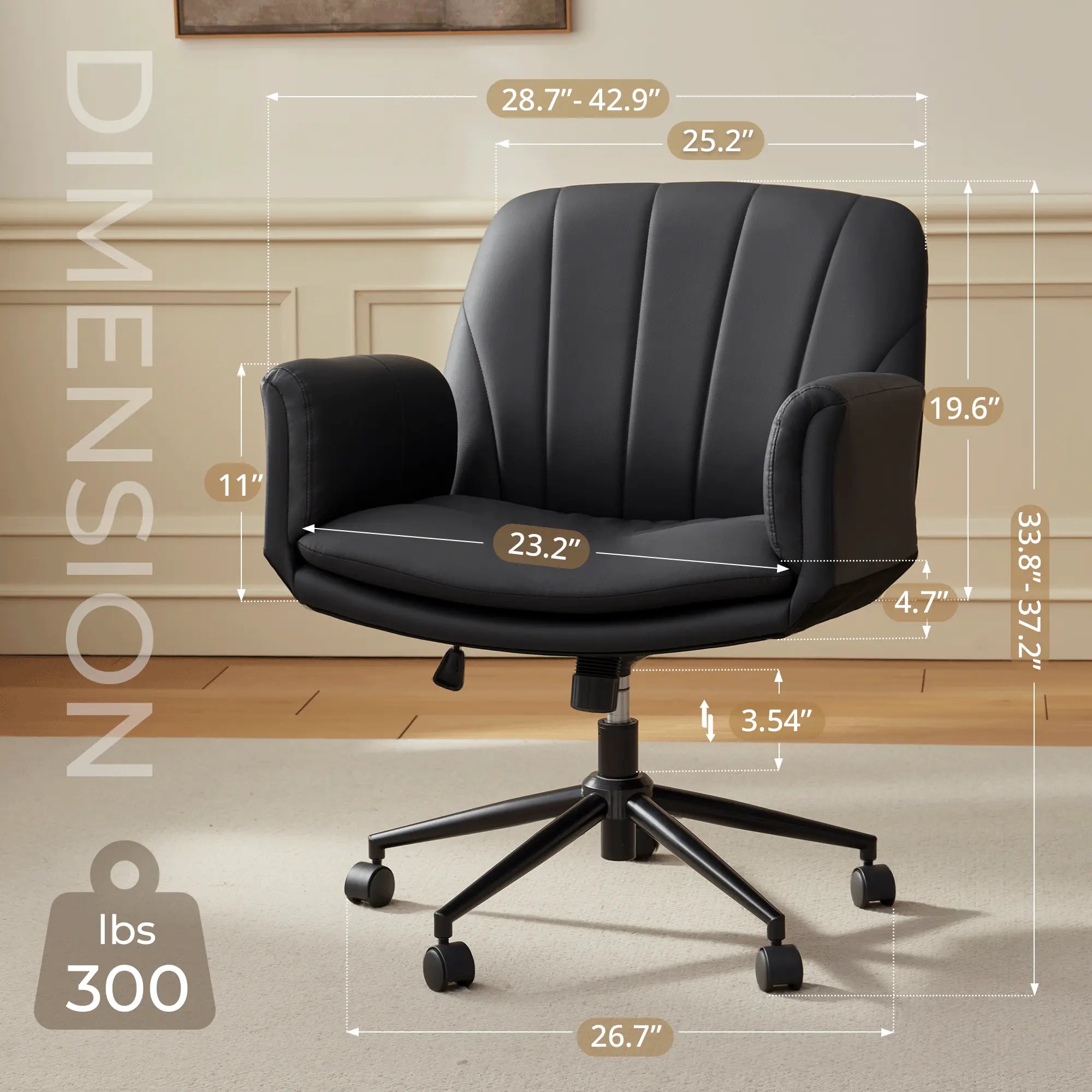 Summervibes Dowinx Criss Cross Chair with Five-Level Adjustable Arms and Wheels - Comfortable Ergonomic PU Leather Swivel Vanity Chair - Computer Makeup Gaming Chair for Home Office, Bedroom, Living Room
