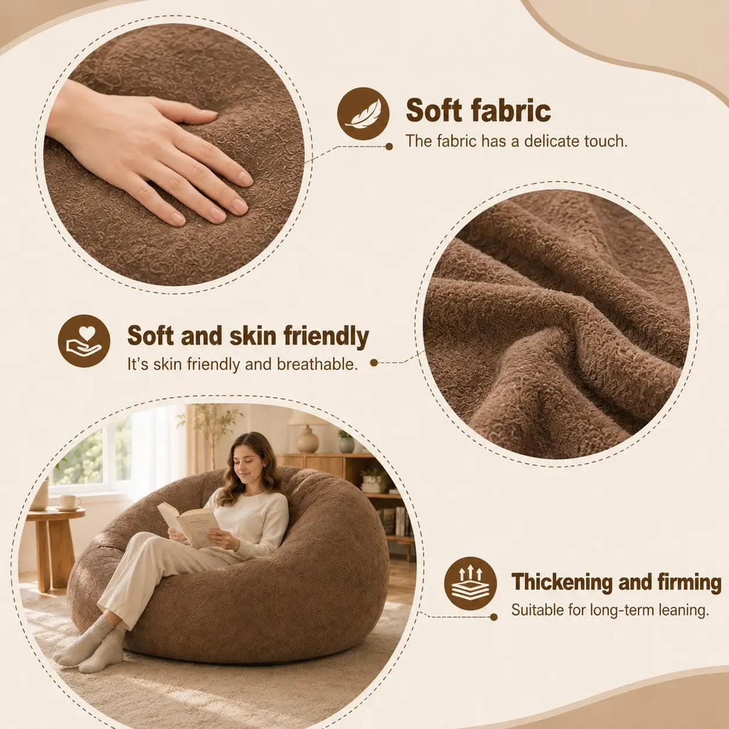 Modern Armless Pre-Assembled Washable Adult Bean Bag Sofa Chair - Soft 2-Person Indoor Floor Seating for Living Room, Bedroom, 2 People