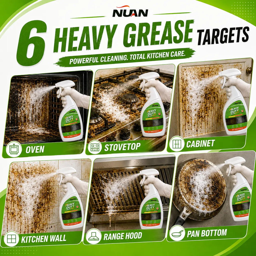 NUAN Heavy-Duty Degreaser Spray Bottle , Kitchen Grease Remover for Range Hood Filters, Stovetops, Backsplash & Stainless Steel Surfaces-M2