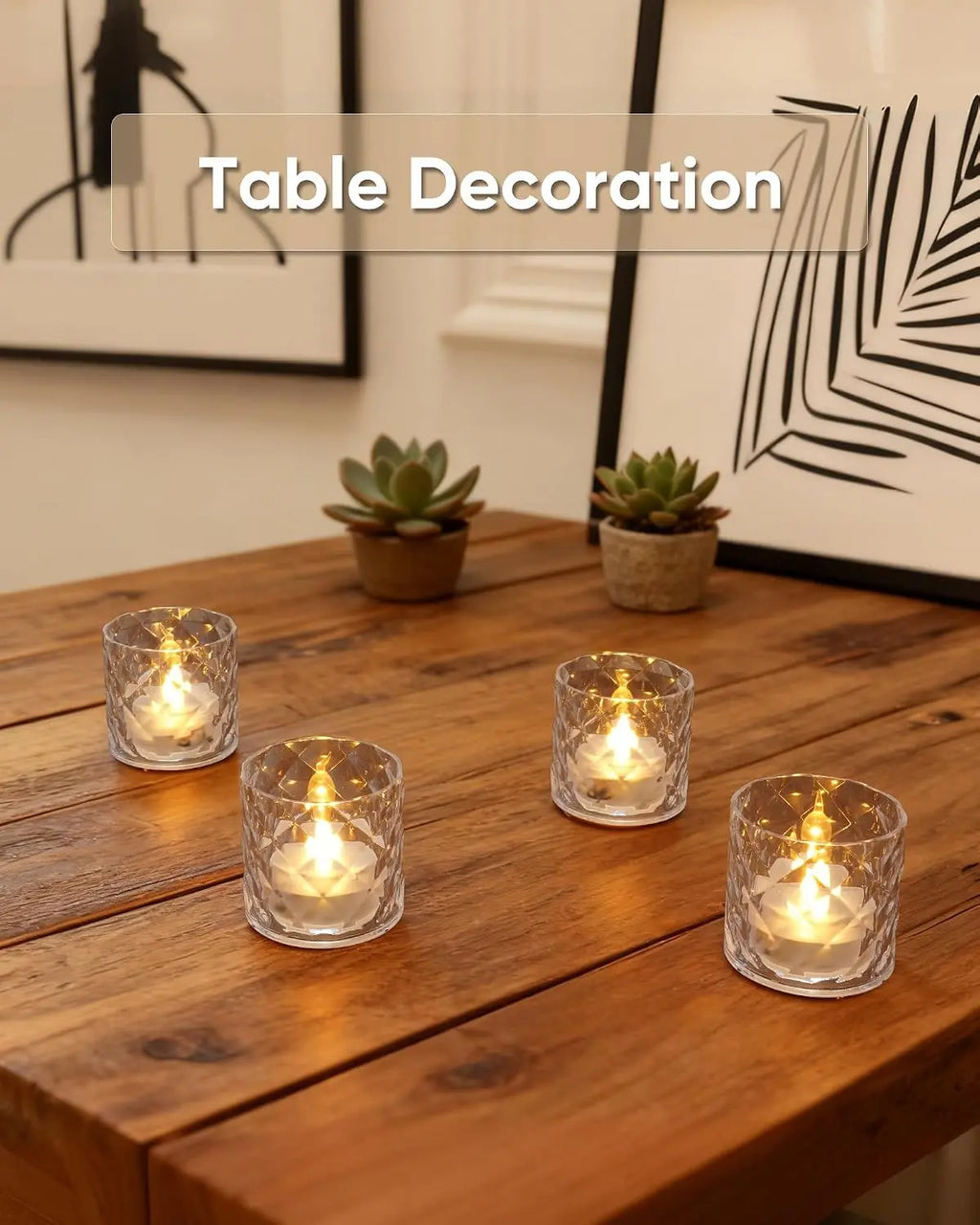 12PCS 2X2 in Acrylic Votive Candle Holders with Auto Timer Flameless LED Tealights, Battery-Powered, for Wedding Centerpieces, Christmas Decor, Mother’S Day Gifts