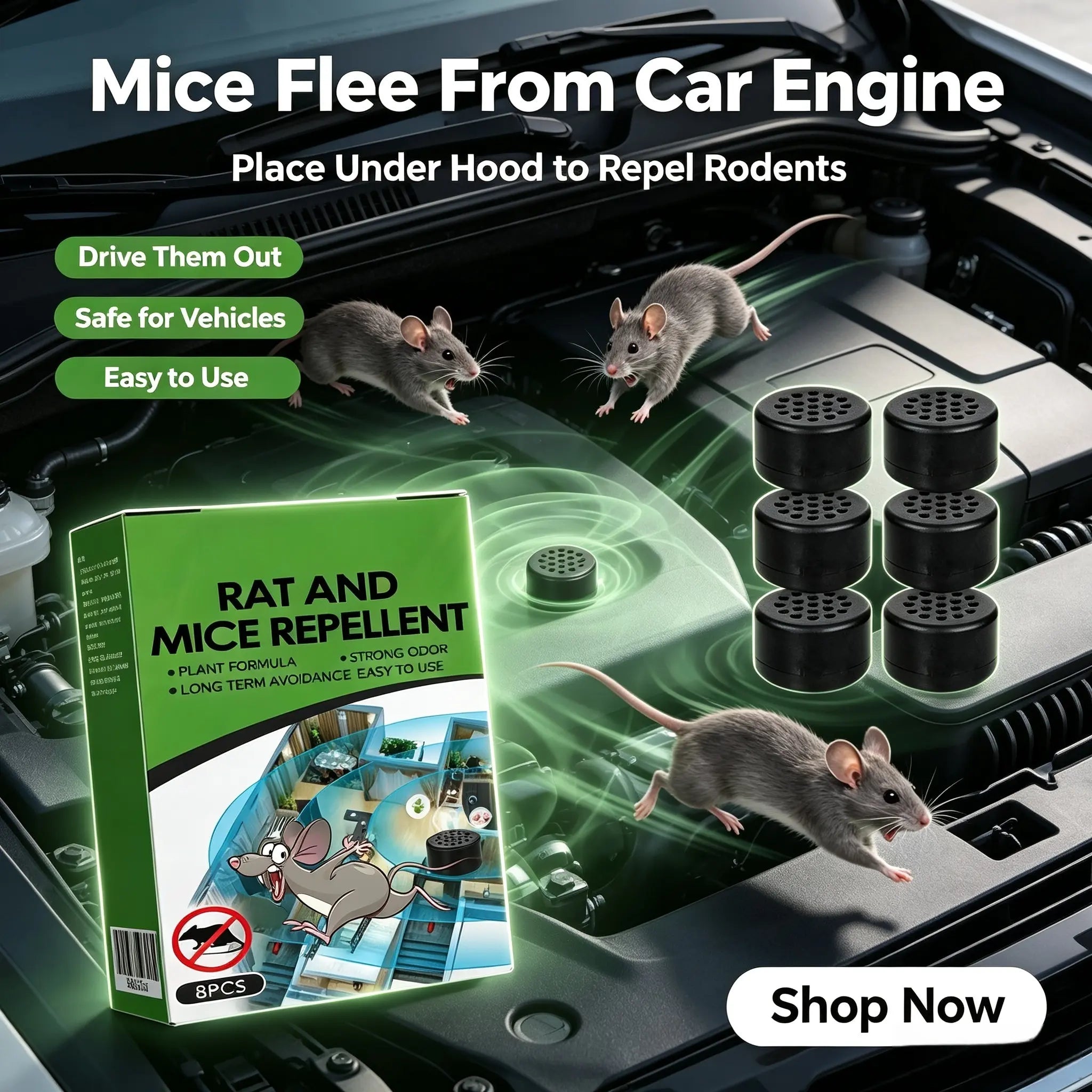 Plant-Based Rat & Mice Repellent Balls, 8 PCS per Box, Safe Rodent Deterrent for Car Engine Bay & Home, Residential Pest Control Supplies,Mouse Rodent Repellent,Mouse Repellent Pouch,Peppermint Oil Mouse Repellent