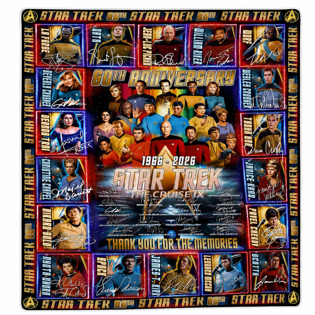 Star Trek 60Th Anniversary Flannel Blanket, 1966-2026 Sci Fi TV Series Fan Collage Throw Blanket, Space Adventure Soft Cozy Blanket for Couch Bed Sofa Movie Room Decor Gift