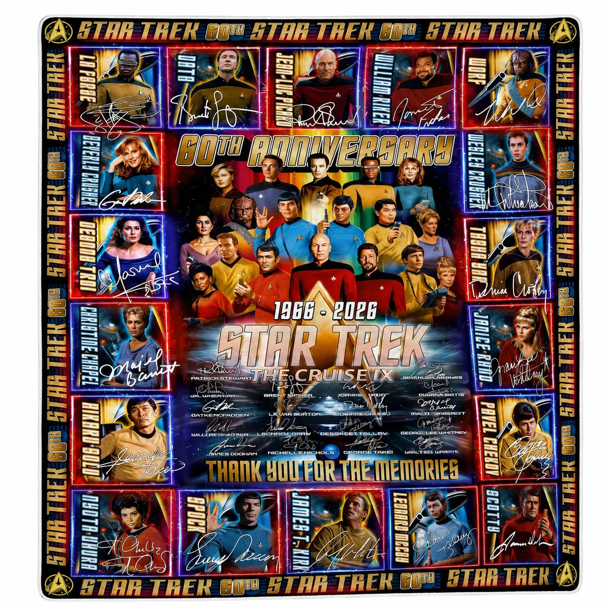 Star Trek 60Th Anniversary Flannel Blanket, 1966-2026 Sci Fi TV Series Fan Collage Throw Blanket, Space Adventure Soft Cozy Blanket for Couch Bed Sofa Movie Room Decor Gift