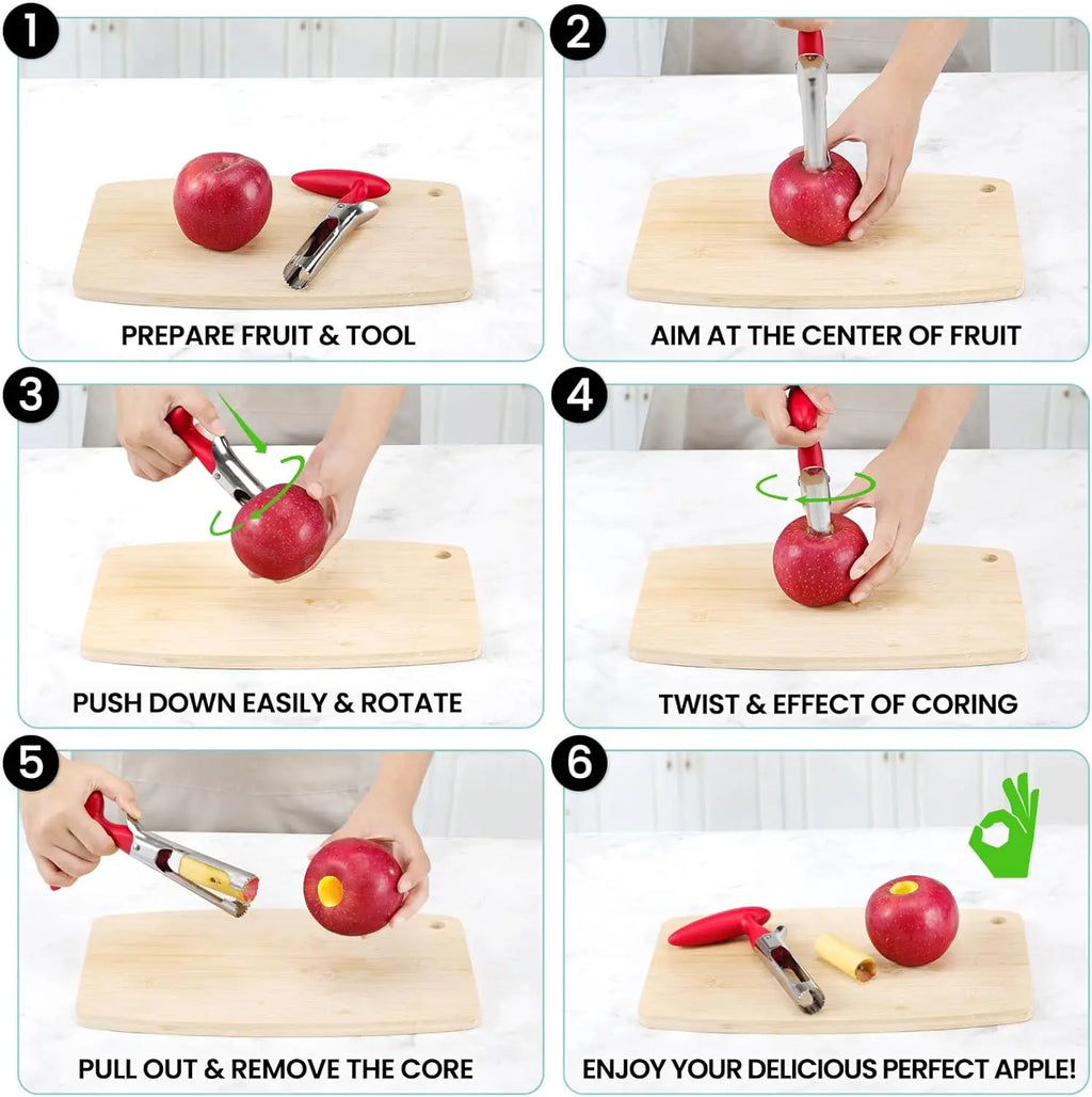 2Pcs Stainless Steel Fruit Corer - Kitchen Utensils Gadget with Jagged Tip, Easy-Twist Daily Use Seeder for Apples Pears, Fruit & Vegetable Core Remover Tool