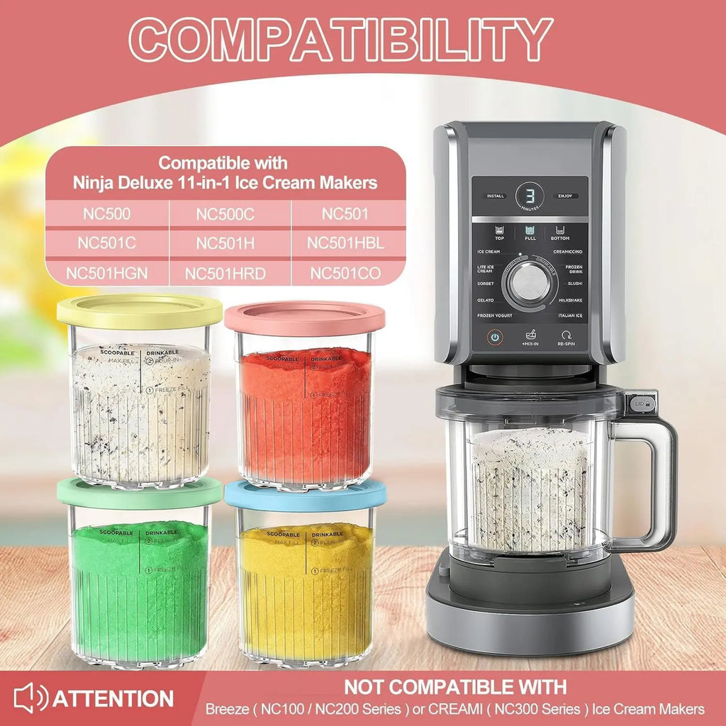 4-Pack Ice Cream Storage Containers with Lids, 24 Oz, Compatible with Ninja Creami NC501 & NC500, Smoothie Cups for Ice Cream Makers