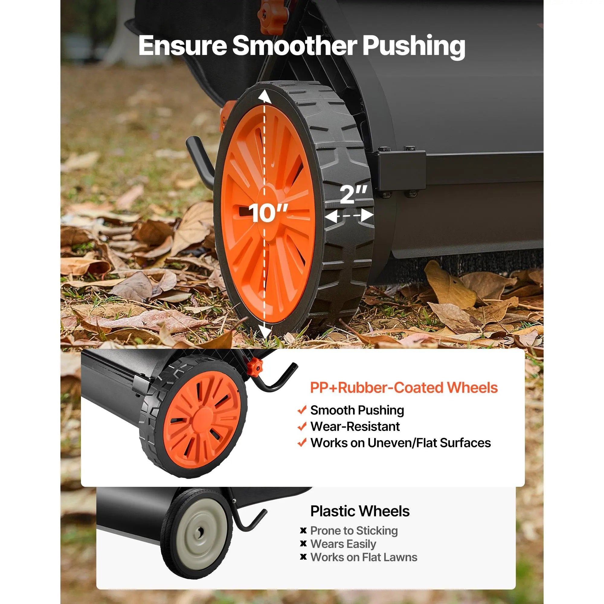VEVOR Manual Push Lawn Sweeper with Spinning Brushes, 26-In Leaves Grass Cleanup Tool, 7 Cu Ft Hopper Capacity, Adjustable Height, 1:5 Brush Wheel Ratio, Heavy-Duty Iron Frame, 10-In Rubber Wheels, 31.5X50X16.9 In, 27.6 Lbs