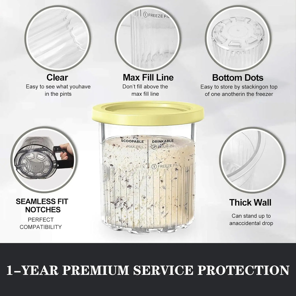 4-Pack Ice Cream Storage Containers with Lids, 24 Oz, Compatible with Ninja Creami NC501 & NC500, Smoothie Cups for Ice Cream Makers