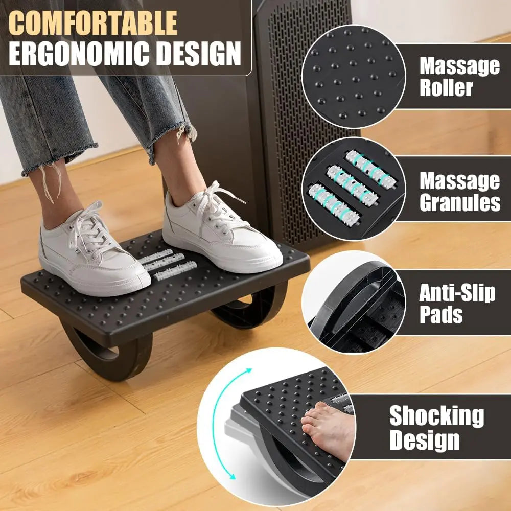 Ergonomic Office Foot Rest, Thick PP Rocking Foot Stool with Roller Massager, 13X9.6X5" Durable under Desk Leg Rest for Office Users