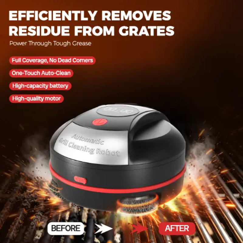 Automatic Grill Cleaning Robot, Rechargeable BBQ Grill Cleaner Robot with Rotating Steel Brush Heads, Hands‑Free Grill Scrubber for Outdoor Barbecue Grills, Remove Grease & Charred Residue