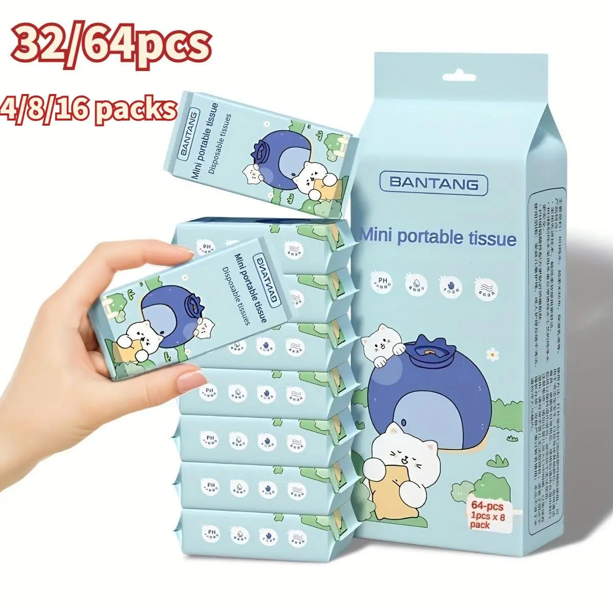 8 Packs 64 Sheets Cute Animal Mini Portable Wet Wipes, Durable Fast-Dry Cleaning Cloths, Ideal for Travel, Outdoor Picnic, Kitchen, Bathroom, Home Clean-Up