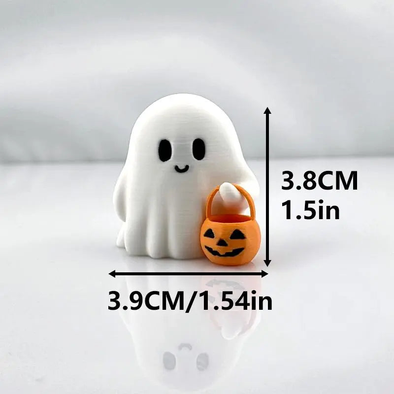 Cute Mini Pumpkin Ghost Desktop Ornament, Ideal Halloween Home Decor, Festive Party Living Room Bedroom Desk Decoration, Smiling Ghost Statue with Pumpkin Bucket